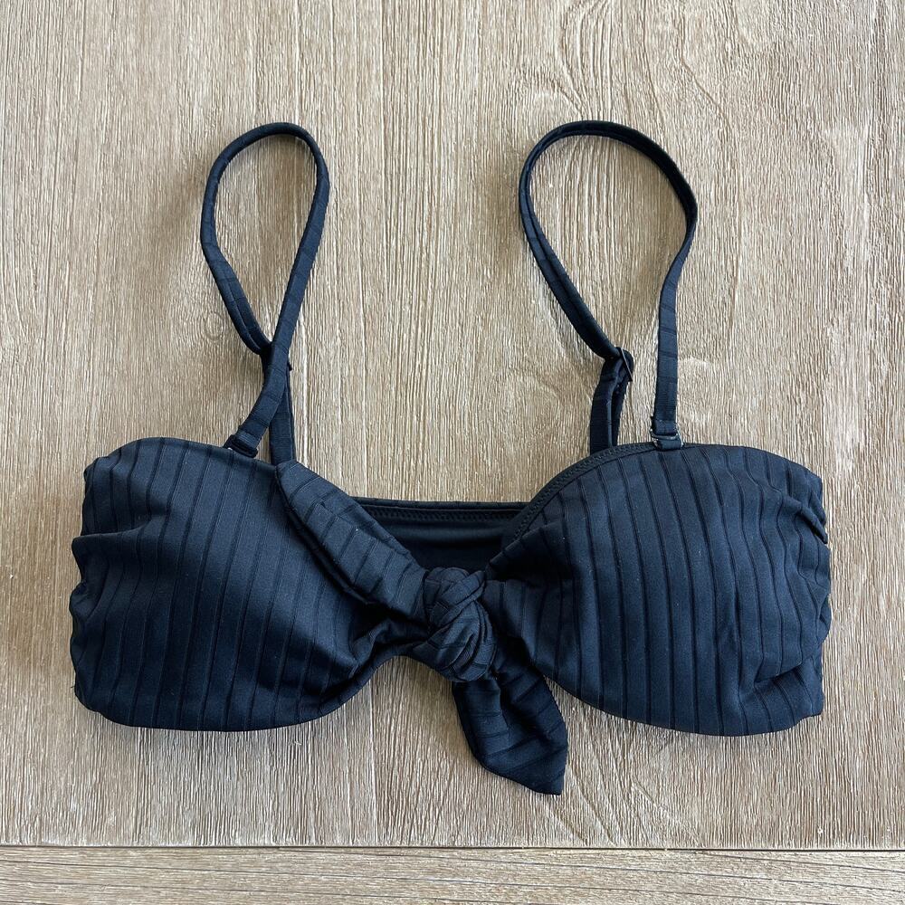 Aerie Black Bandeau Bikini Top Padded Tie Front Size Small NWOT